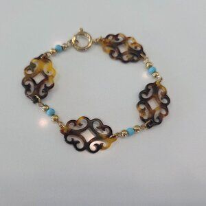 Tortoise Shell And Turquoise Bracelet